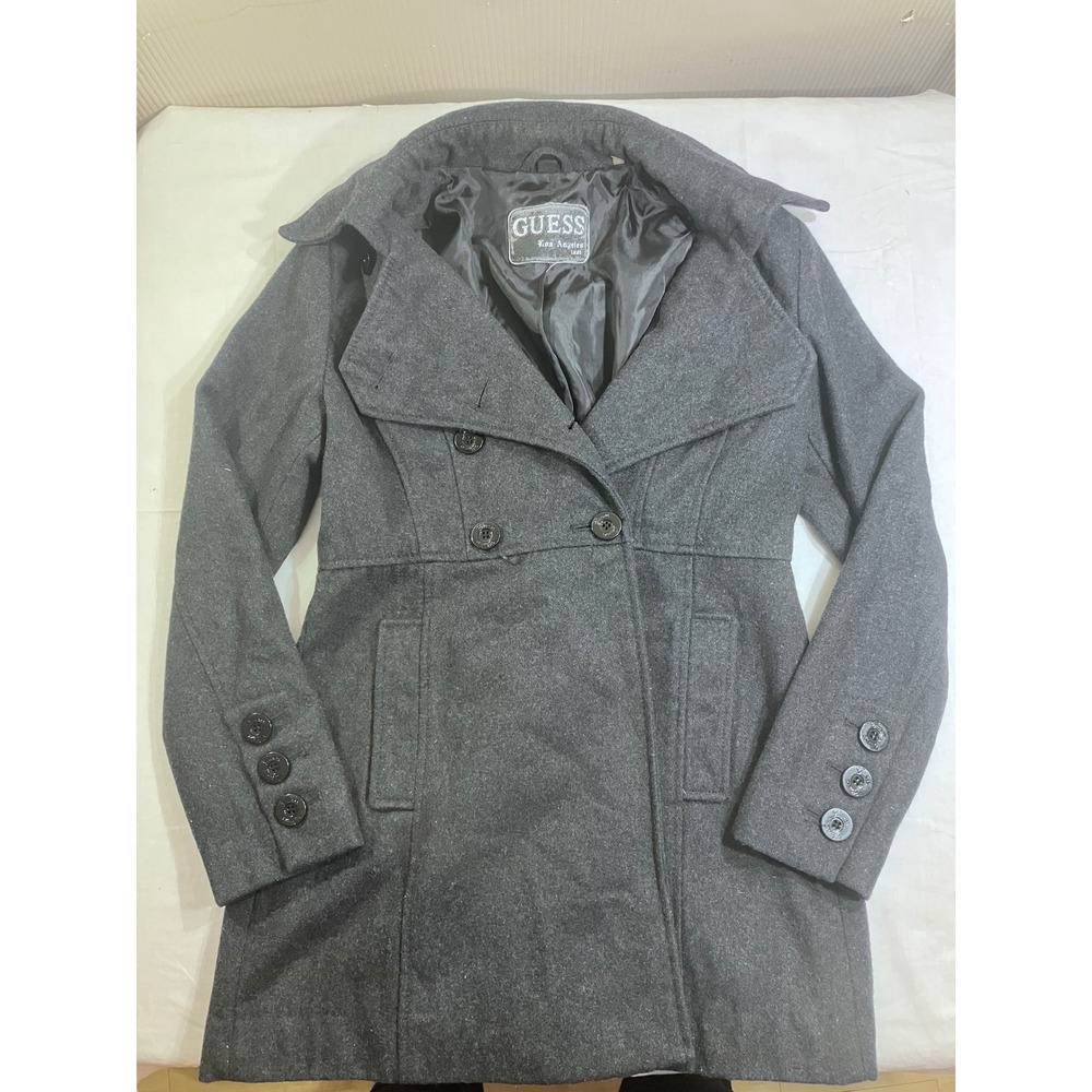 Guess Womens Dark Gray Wool Blend Double Breasted Pea Coat Jacket Size Small
